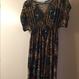 Brown and teal paisley dress